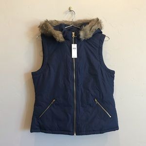 GAP Navy Blue Faux Fur Hooded Vest